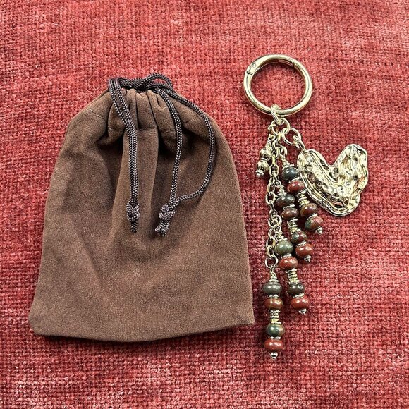 New BEADED Bag Charm Gemstones Gold Tone - Picture 2 of 8